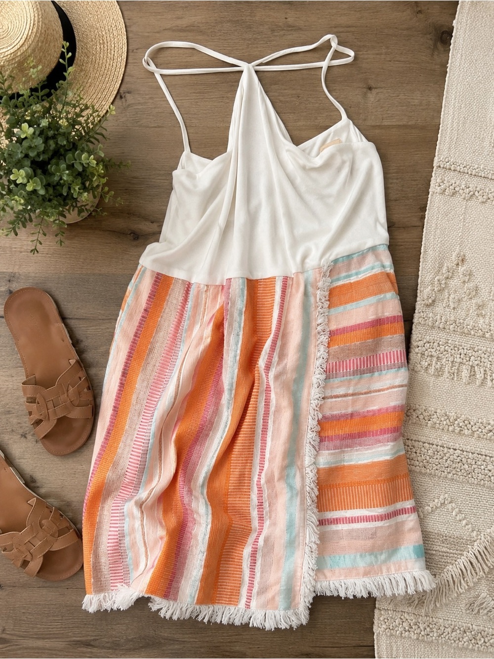 Hutch Striped Halter Fringe Dress Size 10 Colorblock Resort Summer Dress